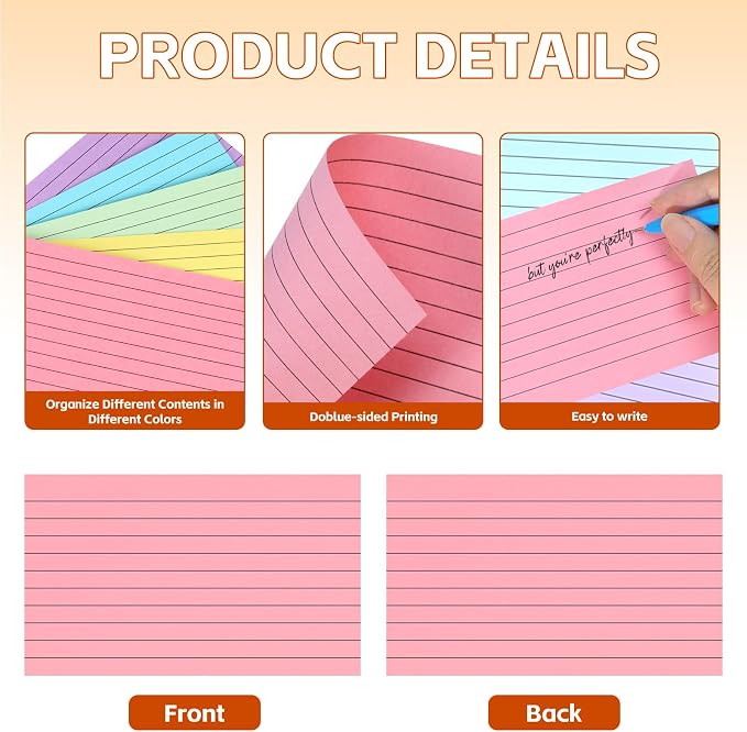 Tecmisse 3x5 Index Cards Colored, Lined Flashcards, Colorful Flash Cards - Image 3