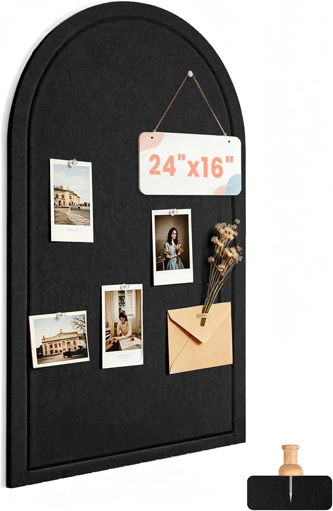 Large Arched Felt Bulletin Board 24"x16", 1/2" Thick Foldable Pin Board by AkuDecor
