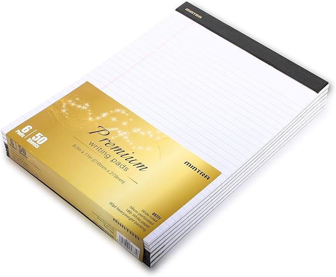 Mintra Office Legal Pads - ((PREMIUM WHITE 6pks, 8.5in x 11in, WIDE RULED))-DeskLoop Office