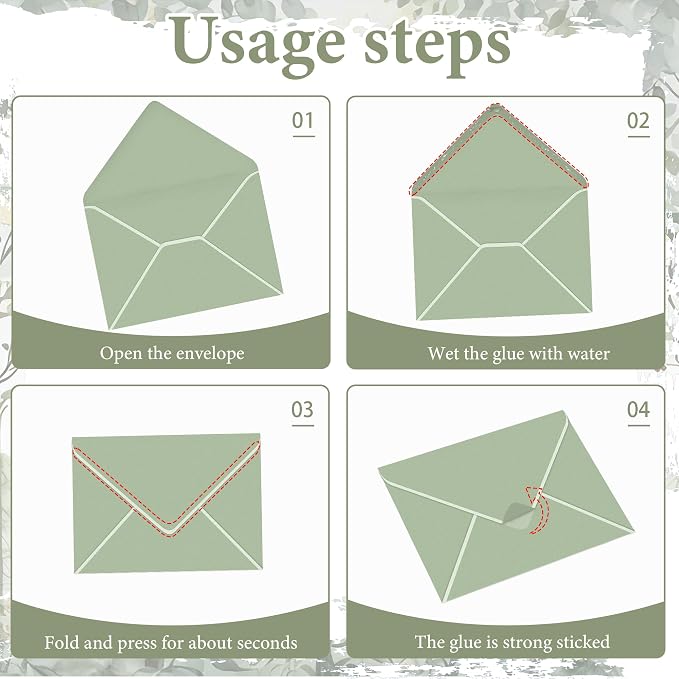 50 Pack 5 x 7 Inches Sage Green Envelopes Floral Pattern Invitation Envelopes - Image 4