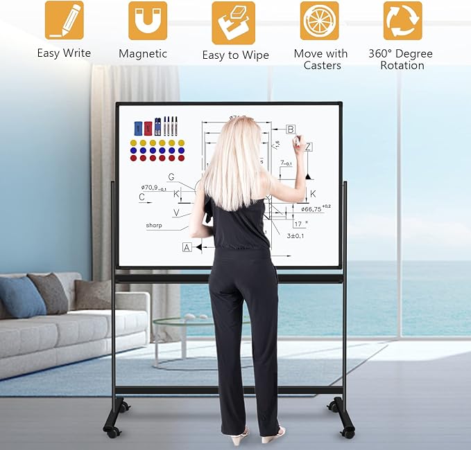 H-Qprobd 48"x36" Mobile Whiteboard Double-Sided Magnetic Dry Erase Board on Wheels - Comercial Rolling White Boards with Sturdy Stand for Home, Office & School-DeskLoop Office
