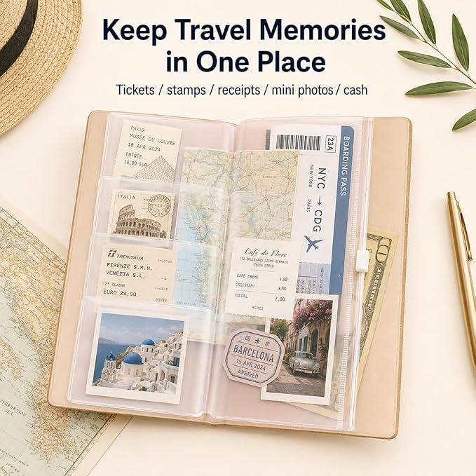 Clear Zipper Pocket for Travelers Notebook, 4 Insert Passport Size Pouch Refill - Image 5