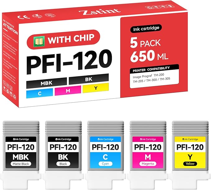 PFI-120 Pigment Ink Tank Set 5-Pack 130ml High Capacity Replacement for Canon PFI-120 PFI120 Ink Cartridges Compatible with Canon imagePROGRAF TM-200 TM-205 TM-300 TM-305 Printer Black Yellow Magenta-DeskLoop Office