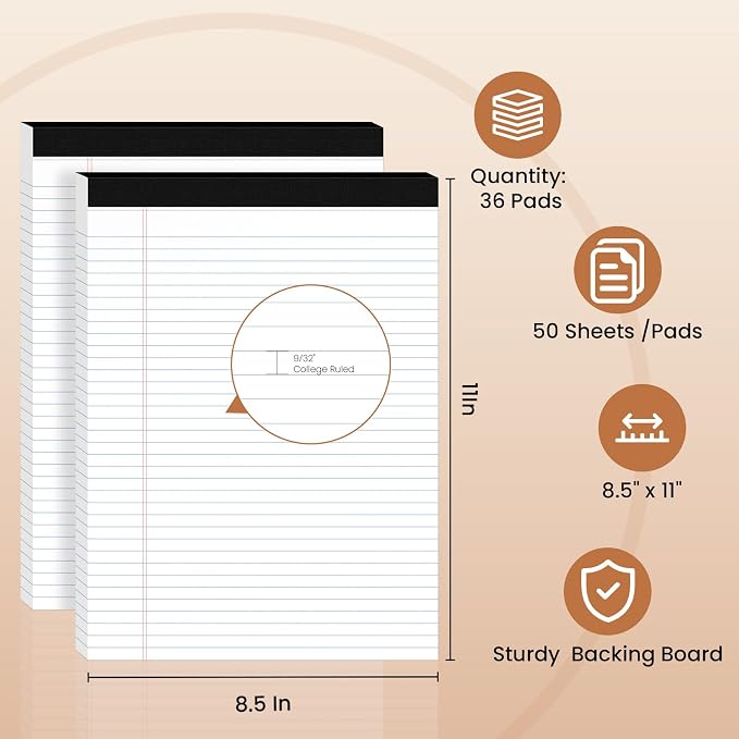 36Packs Legal Pads 8.5 x 11 Inch, 50Sheets/Pack, College Ruled & Perforated - Image 2