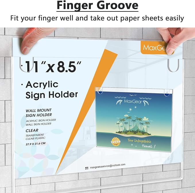 MaxGear Wall Mount Sign Holder, 8.5 x 11 Landscape, 6 Pack | Includes Adhesive - Image 3