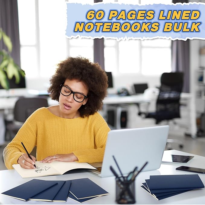 100 Pcs Kraft Notebook Journals 5.5 Inch x 8.3 Inch A5 Softcover Notebooks Bulk for Writing Sketch Office Notepad with 60 Pages 30 Sheets (Multicolor,Lined)(Navy Blue,Lined)-DeskLoop Office