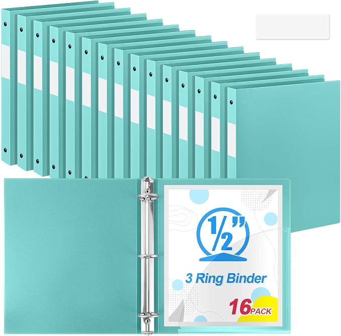 Henoyso 16 Pcs 3 Ring Binder 0.5 Inch Round Fits Letter Size 8.5'' x 11'' Paper by Henoyso
