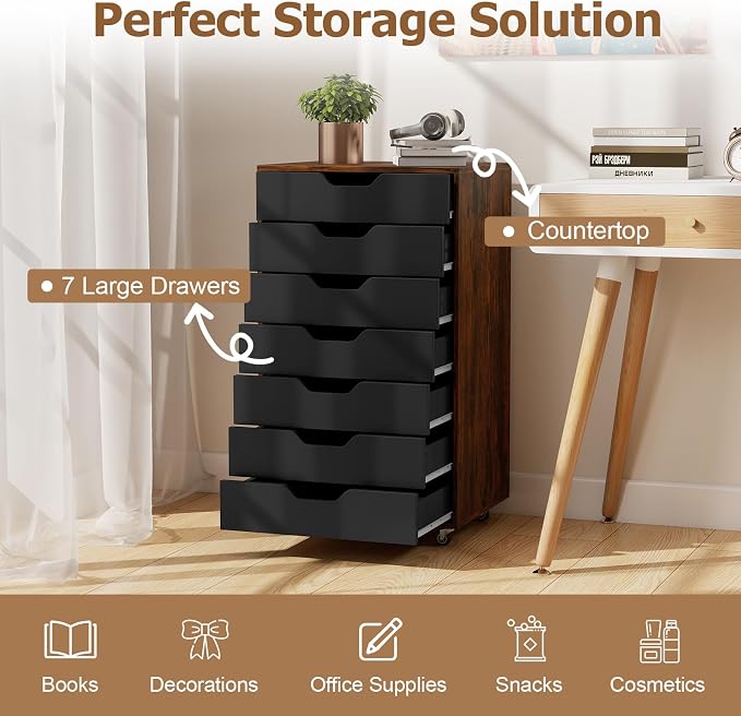 Giantex 7-Drawer Storage Cabinet, Mobile File Organizer - Image 4