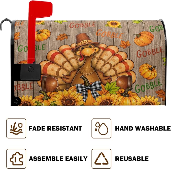 Thanksgiving Turkey Mailbox Cover Magnetic Standard Size Fall Pumpkin Mailbox - Image 6