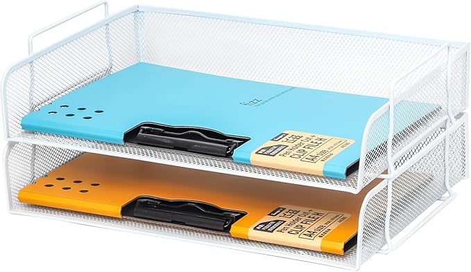 EASEPRES 2 Pack Stackable Desk Paper Tray, Metal Mesh Desktop Document Letter by EASEPRES