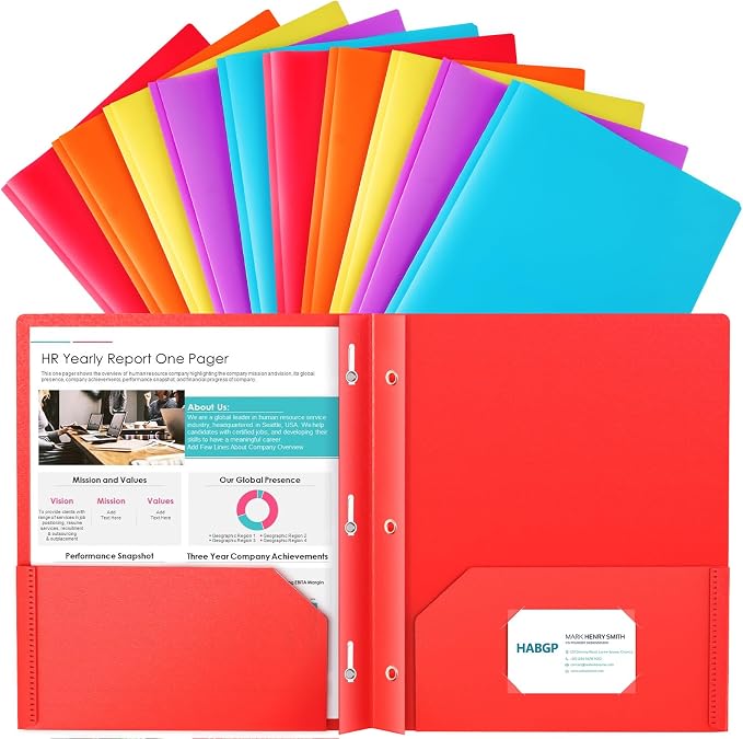 HABGP 10 Folders with Pockets and Prongs, 2 Pocket 3 Prong Folders with by HABGP