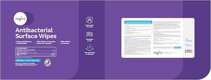 Zogics Antibacterial Disinfecting Wipes – For Sanitizing and Cleaning Surfaces and Equipment, EPA Registered Antibacterial Cleaning Wipes (1 Roll of 800)-DeskLoop Office