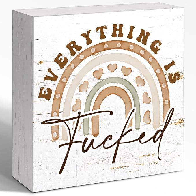 Office Wooden Block Sign Everything Is Mess 5x5x1 INCH Sign, Dark Humor Decor by WUZYOU