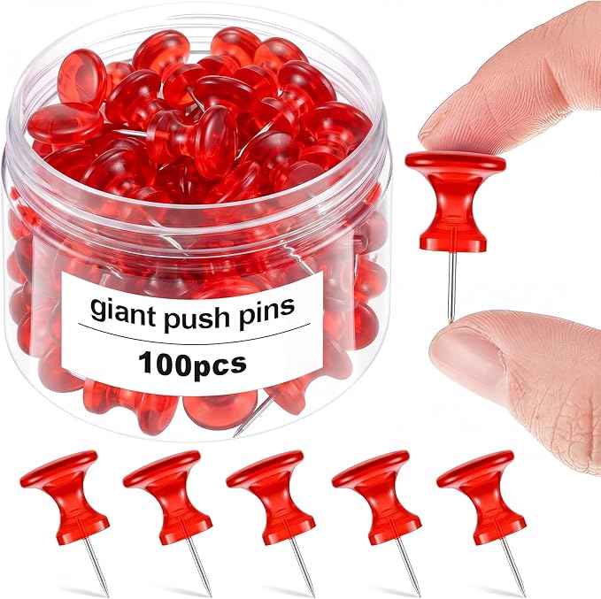 Outus 100 Pcs Giant Push Pins Large Thumb Tacks Plastic Heads 1 Inch Jumbo Push by Outus