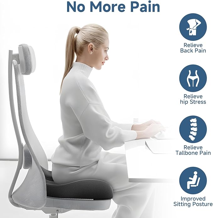 Benazcap Gel Seat Cushion for Office Chair Ergonomic Cushions-Gel & Memory Foam Coccyx Butt Pillow for Sciatica & Back Pain Relief for Long Sitting for Gaming Chair and Car Seat-Black-DeskLoop Office