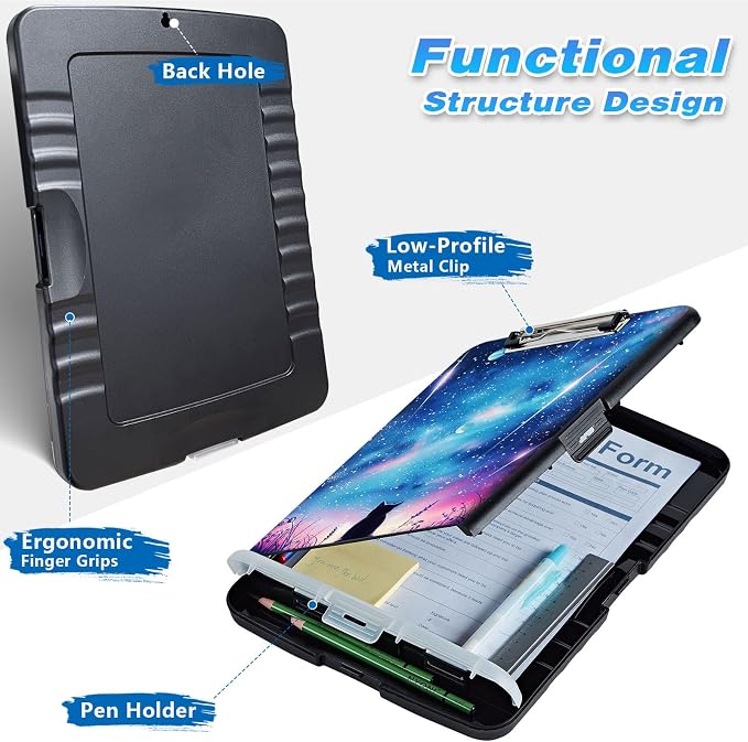 Clipboard with Storage, High Capacity Galaxy Sky with Cat Storage Clipboard - Image 2