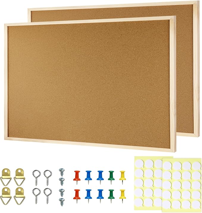 2 Pcs Cork Board, 17.7''x13.3'' Bulletin Board, Wooden Framed Corkboards by JEFURE