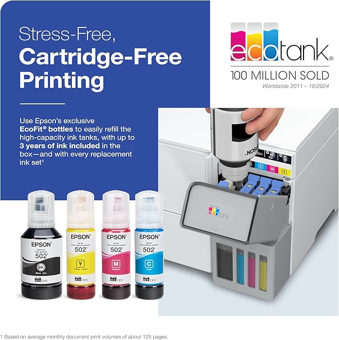Epson EcoTank ET-2980 Wireless All-in-One Color Supertank Printer with up to 3 Years of Ink, Refillable Tanks, Perfect for Home, 15 PPM, 1.44" Color Screen, Auto 2-Sided Printing - White-DeskLoop Office