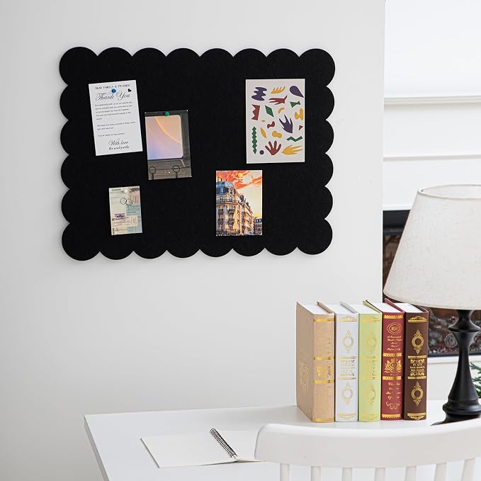Mooliwe Scalloped Felt Bulletin Board 24 x 18 Inches Foldable Black Pin Cork - Image 5