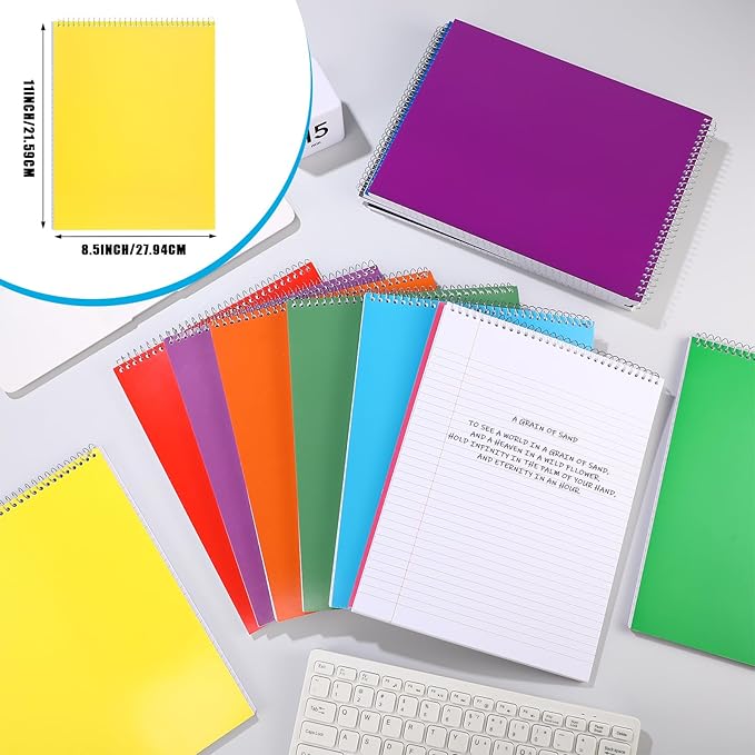 Faccito 12 Pack Top Steno Spiral Notebooks Bulk Top Bound Steno Pads Spiral Book11 x 8-1/2" 100 Sheets College Ruled Paper Notebooks for Office School University Work Supplies (Assorted Colors)-DeskLoop Office