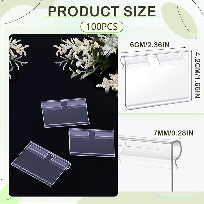 Tatuo 100 Pcs Reusable Plastic Wire Shelf Label Holders, Price Card Sign - Image 2