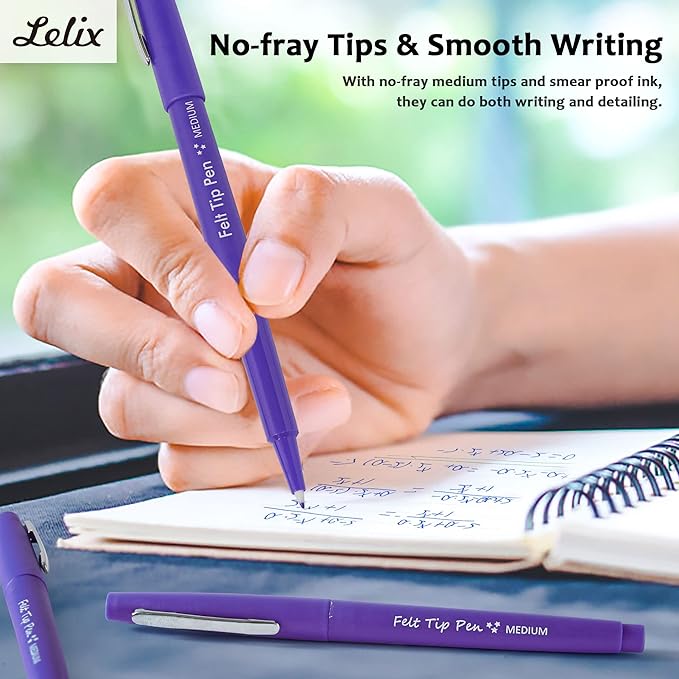 Lelix Felt Tip Pens, 30 Purple Pack, 0.7mm Medium Point, Felt Tip Markers Pens for Journaling, Writing, Note Taking, Planner, Perfect for School Office and Art Supplies-DeskLoop Office