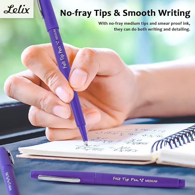 Lelix Felt Tip Pens, 30 Purple Pack, 0.7mm Medium Point, Felt Tip Markers Pens - Image 4