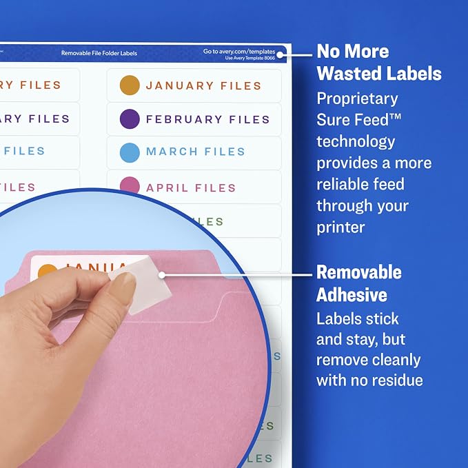 Avery File Folder Labels with Sure Feed, 2/3" x 3-7/16", 750 Printable Labels - Image 3