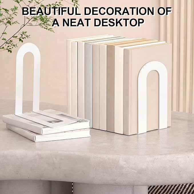 Chunful 6 Pcs Modern Metal White Book Ends - Image 2