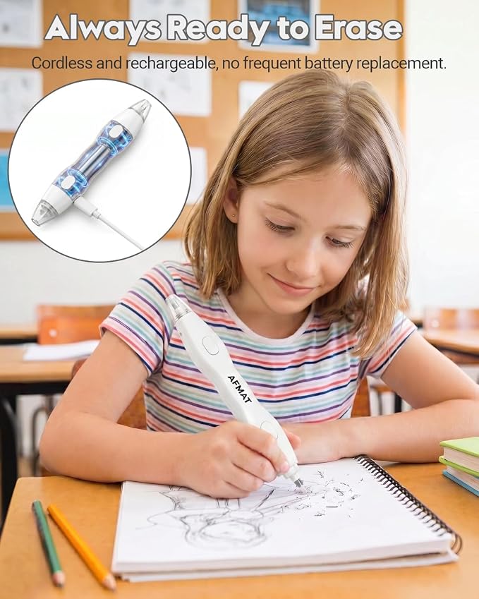 AFMAT Electric Eraser, Dual Tip, 140 Eraser Refills, Rechargeable Pencil Erasers - Image 4