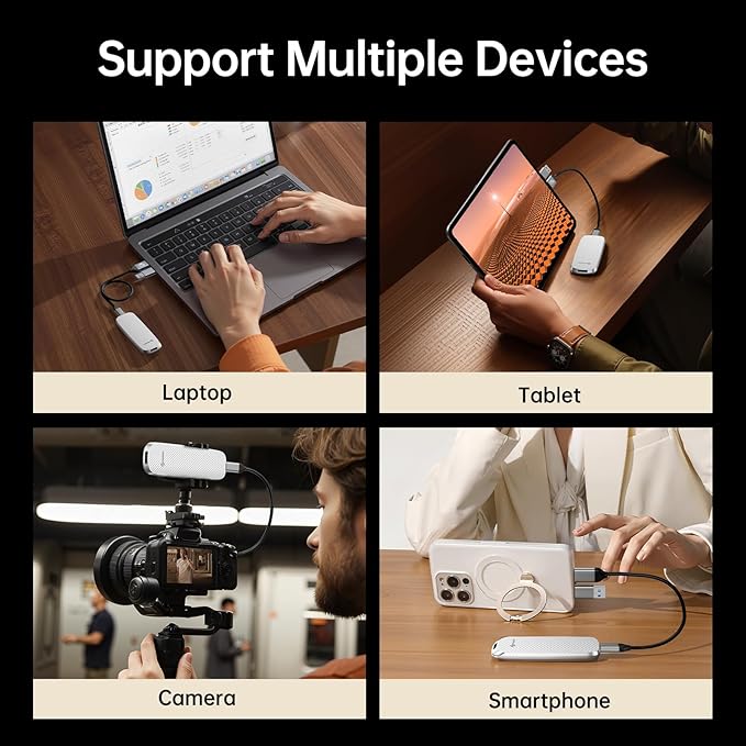 PHIXERO P10PRO External NVMe SSD 256GB, Up to 1050MB/s, USB 3.2 Gen2, Includes 2-in-1 USB C Cable, Portable Hard Drive for iPhone 15+/Android/Windows/Mac, White-DeskLoop Office