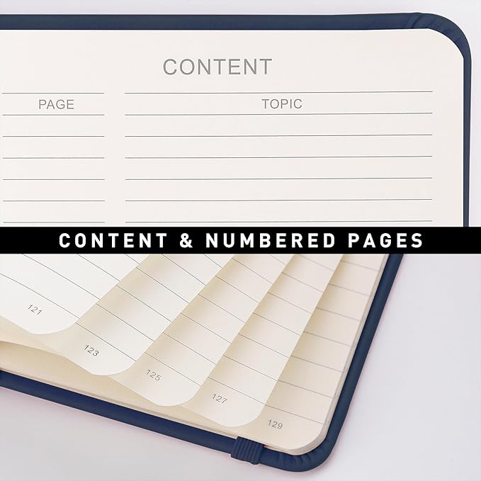 RETTACY Lined Journal Notebook, 192 Numbered Pages, A5 Medium Size (5.7'' x 8.3''), for Men & Women, Journaling, Writing, Work & Office, Leather Hardcover, 100 GSM Thick Paper (Navy Blue)-DeskLoop Office