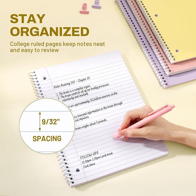 SUNEE Spiral Notebooks, 3 Pack, College Ruled Paper, 70 Sheets per Notebook - Image 5