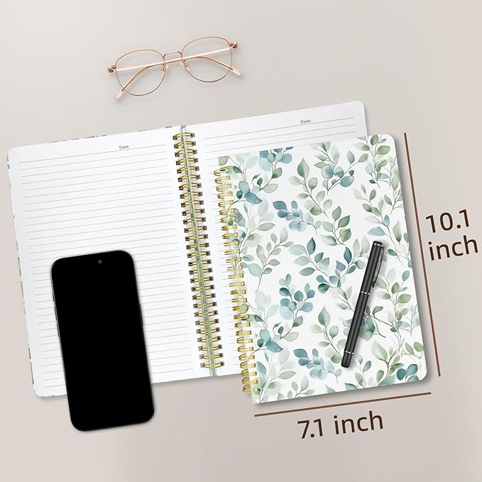 Cute Spiral Notebook journal B5 Aesthetic Pretty Design for Women Girls Kawaii with Pocket, 10 x 7.2 inch, Lined, Spring Leaves-DeskLoop Office