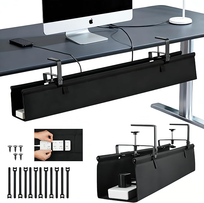 Oxford Cloth Under Desk Cable Management Tray, No-Drill 36" Desk Cable by Atrastout