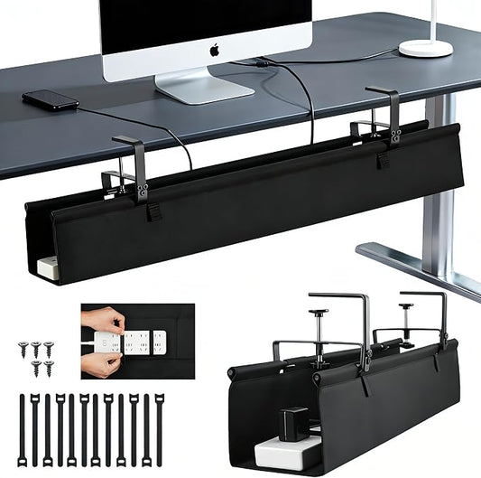 Oxford Cloth Under Desk Cable Management Tray, No-Drill 36" Desk Cable by Atrastout