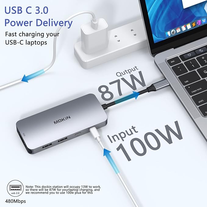 USB C Docking Station Dual HDMI, MOKiN Docking Station 3 Monitors, Displayport, VGA, 100W PD Charging, 2USB A 2.0, USB C 2.0 Ports Multiport Adapter, 8 in 1 USB Hub for Dell, HP, Lenovo Thinkpad-DeskLoop Office