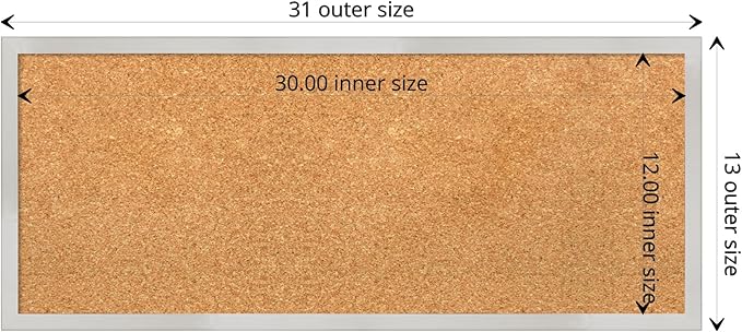 Amanti Art Natural Cork Board for Wall, 13x31 Vision Board with Silver Wood Frame, Medium Corkboard Office Decor for Home Organization, Modern Contemporary Corkboard Pinboard to display items for home-DeskLoop Office