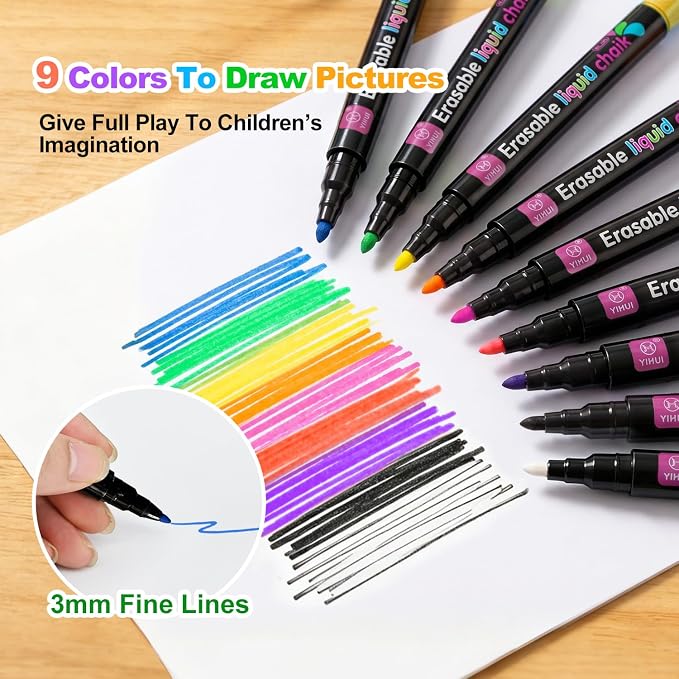 Erasable Markers for LED Acrylic Board, 9 Pack Magnetic Neon Chalk Markers 3mm - Image 3