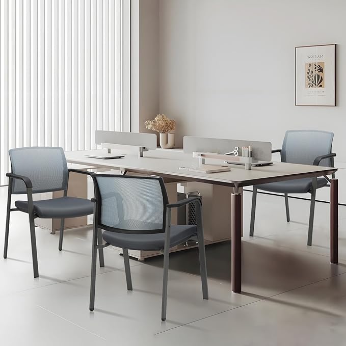 CLATINA Mesh Back Stacking Arm Chairs with Upholstered Fabric Seat and Ergonomic Lumber Support for Office School Church Guest Reception Grey-DeskLoop Office