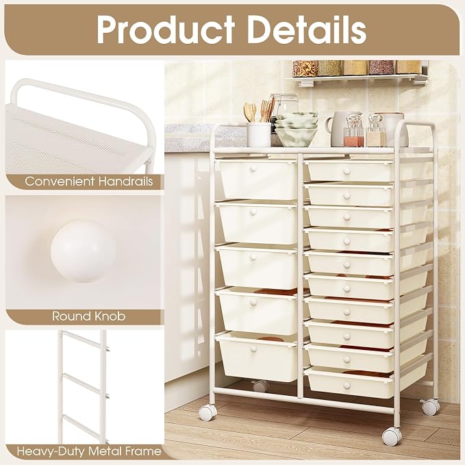 DORTALA 15-Drawer Rolling Storage Cart - Image 7
