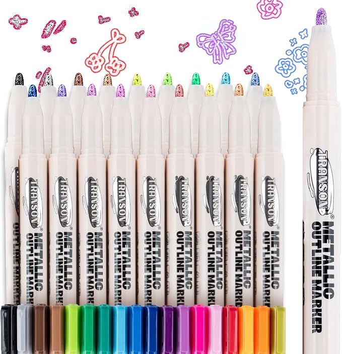 TRANSON 18pcs Outline Shimmering Markers by Transon