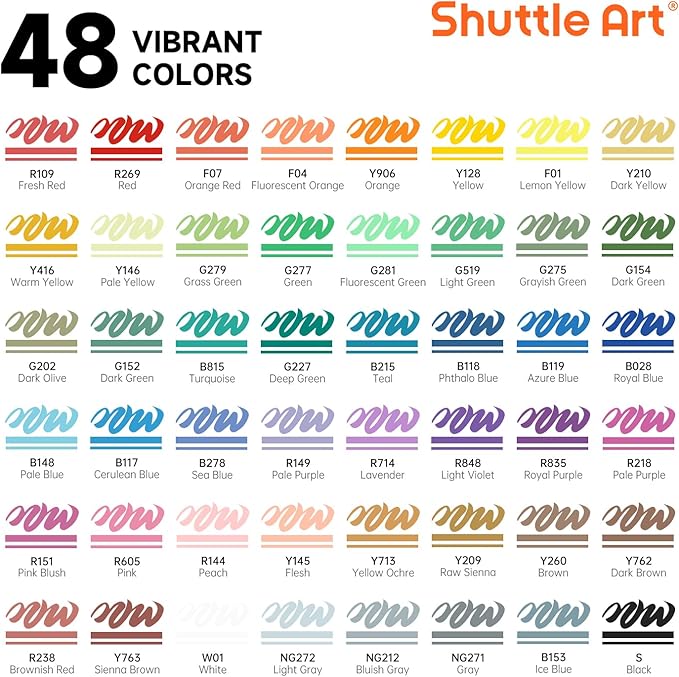 Shuttle Art Automatic Ink Control Acrylic Paint Markers, 48 Colors Brush Tip Acrylic Paint Pens for Rock Painting, Ceramic, Wood, Canvas, Glass, Stone, Fabric, Card Making, DIY & Art Supplies-DeskLoop Office