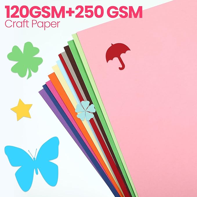 Harloon 500 Sheets Construction Paper Bulk Heavyweight A4 Size Thick Construction Paper Cardstock for DIY Craft Supplies(120 Gsm, 250 Gsm,Multi Colors)-DeskLoop Office