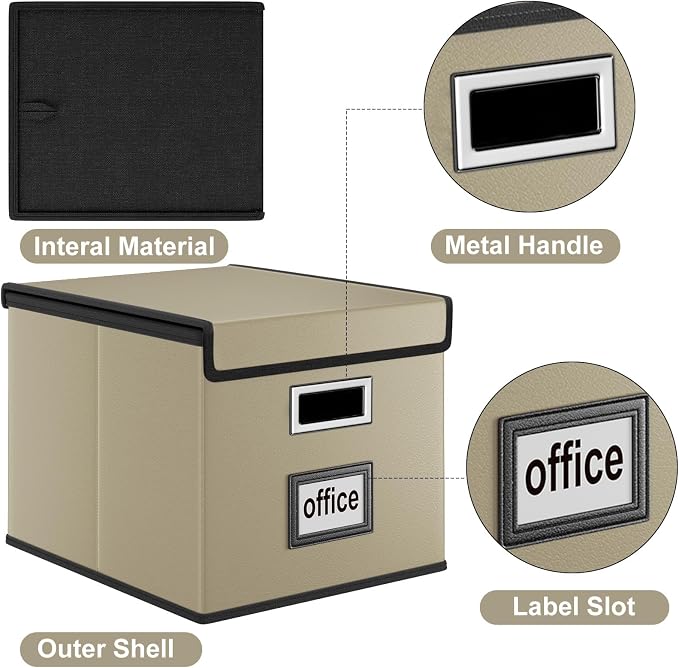 File Organizer Boxes with Lids, Collapsible Faux Leather Hanging File Folder - Image 3
