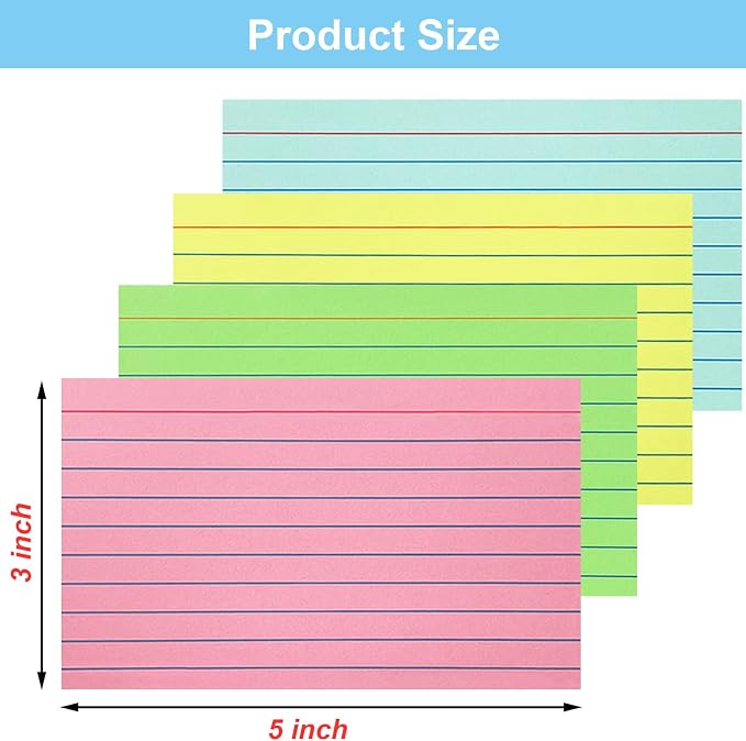 200 Sheets Colored Index Cards 3x5 Ruled, Thick Flash Cards - Image 2