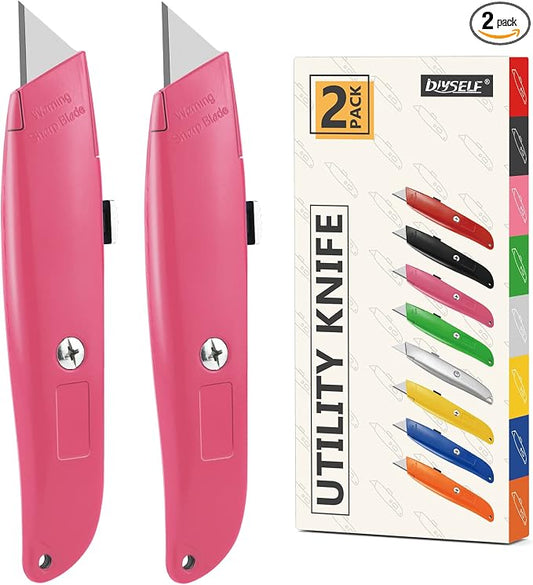 DIYSELF 2Pack Utility Knife Box Cutter Retractable Blade Heavy Duty, Box Cutters by DIYSELF