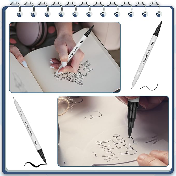 150 Pcs Black Drawing Pens Bulk Dual Brush Fineliners Pens Felt Tip Markers for Art Drawing Sketching-DeskLoop Office