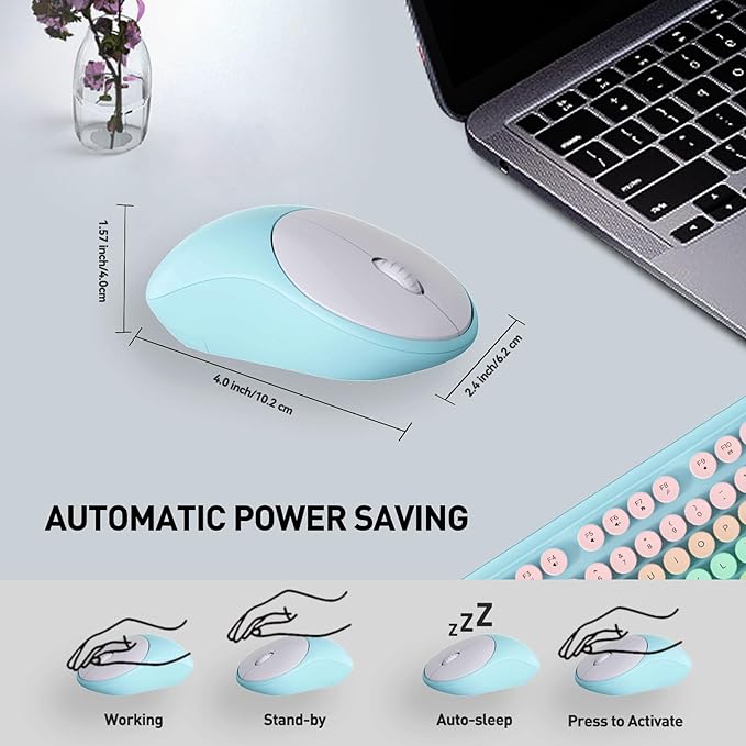 FD 2.4GHz Wireless Keyboard and Mouse Set with Switch Button - Full-Size Keyboard - Compatible for Windows/Laptop/PC/Notebook/Smart TV and More - Blue White Colorful-DeskLoop Office