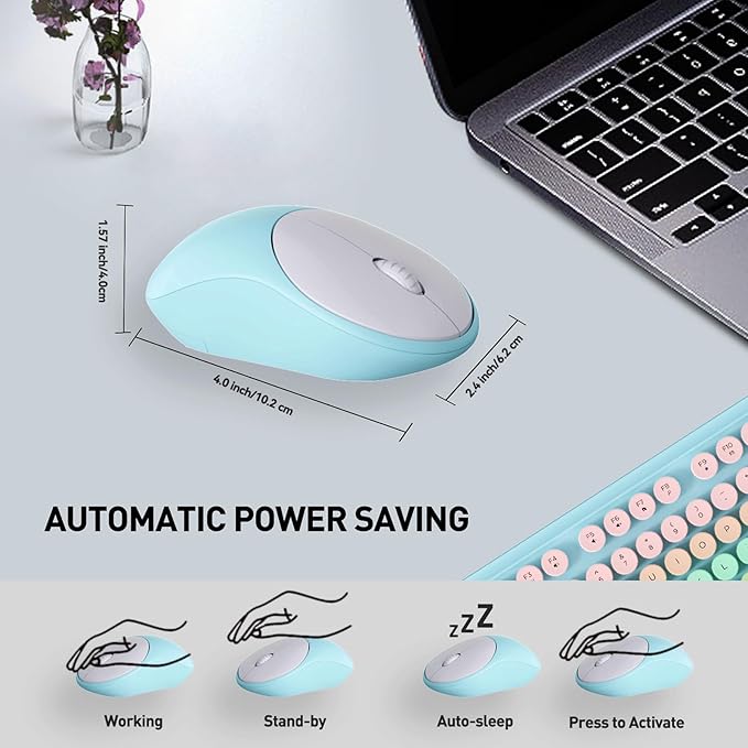 Wireless Keyboard and Mouse Combo, 2.4 GHz Wireless Full-Sized Typewriter Mouse and Keyboard with Round Keycaps for Windows, Computer, Desktop, PC, Laptop (PinkBlue)-DeskLoop Office